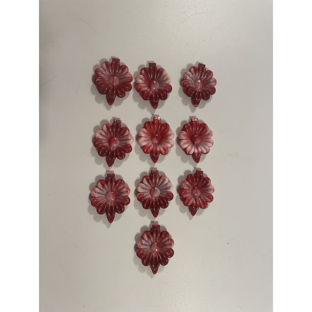 Vintage Lot Girl's‎ Hair Clips Barettes Flowers Red White Ombré Plastic 90's Y2K